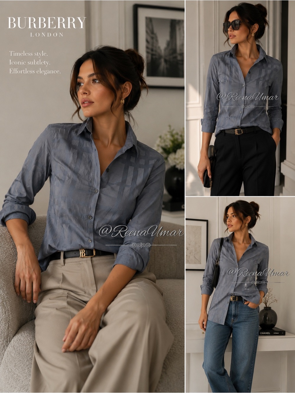 Burberry Women’s Check Button-Up Shirt – 100% Cotton